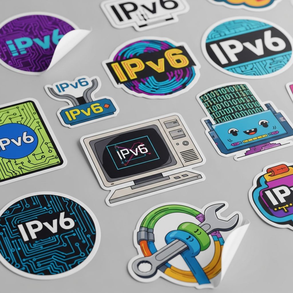 Explore the creative 'Legacy IP Only' stickers promoting IPv6 adoption with humor and history.